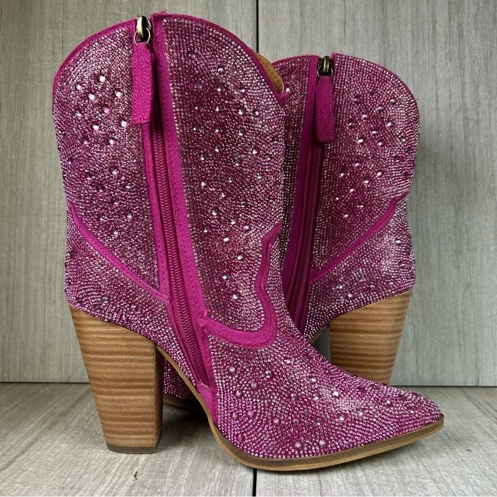 NEW Dingo Neon‎ Moon Rhinestone Heeled Cowboy Western Boot Fuchsia Womens Size 8 - Picture 4 of 10